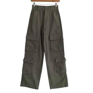 H&M Damen Cargo Hose weites Bein Gr. 0 grün Streetwear Baggy Skater Grunge Y2K - Bild 1 von 9