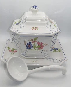 ETHAN ALLEN MADE ITALY SOUP TUREEN w/LG. UNDERPLATE & LADLE - NEVER USED -EX.LG. - Picture 1 of 9