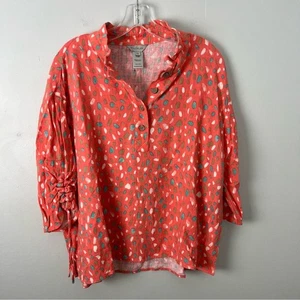 Multiples Linen Blend Coral Patterned Blouse Womens Petite XL - Picture 1 of 5