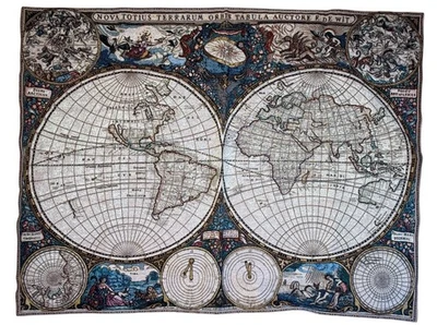 World Globe Map Tapestry Wall Hanging Atlas Old World Map Globe Map Art - Image 1 of 4