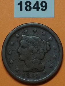 1849 Cabello Trenzado CENTAVO GRANDE EE. UU. TASAS DE MONEDAS DE COBRE: MUY FINO. VER OTROS 1 CENTAVO - Imagen 1 de 2