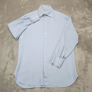 Armani Collezioni Shirt Mens Large Blue Textured Button Up Made Italy Dresswear - Picture 1 of 11