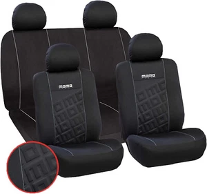 SET COMPLETO DI FODERE COPRISEDILI 11 PEZZI X AUTO MARCA MOMO COLORE NERO/GRIGIO - Foto 1 di 4