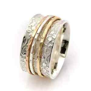 Three Tone 925 Sterling Silver Spinner Handmade Thumb Ring Silver Jewelry H17