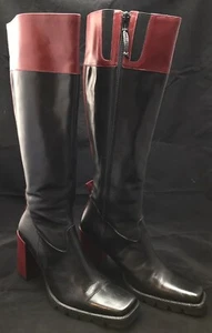 Donald J Pliner Black & Red Tall Boots 4 Inch Block Heels Size 5 - Picture 1 of 8