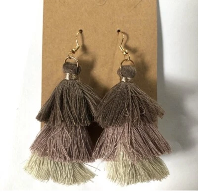 Pendientes colgantes bohemios bohemios con borlas gancho festivo (A)113 Foto 1 de 3
