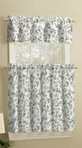 New! Mainstays 3-Piece 36" Small Window Curtain Set, Blue Leaf, Rod Pocket - Picture 1 of 5