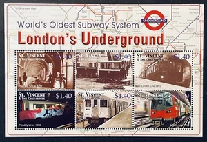 ST. VINCENT LONDON'S UNDERGROUND SUBWAY SYSTEM STAMPS SHEET 6v MNH 2004 TRAIN 1 - Picture 1 of 1