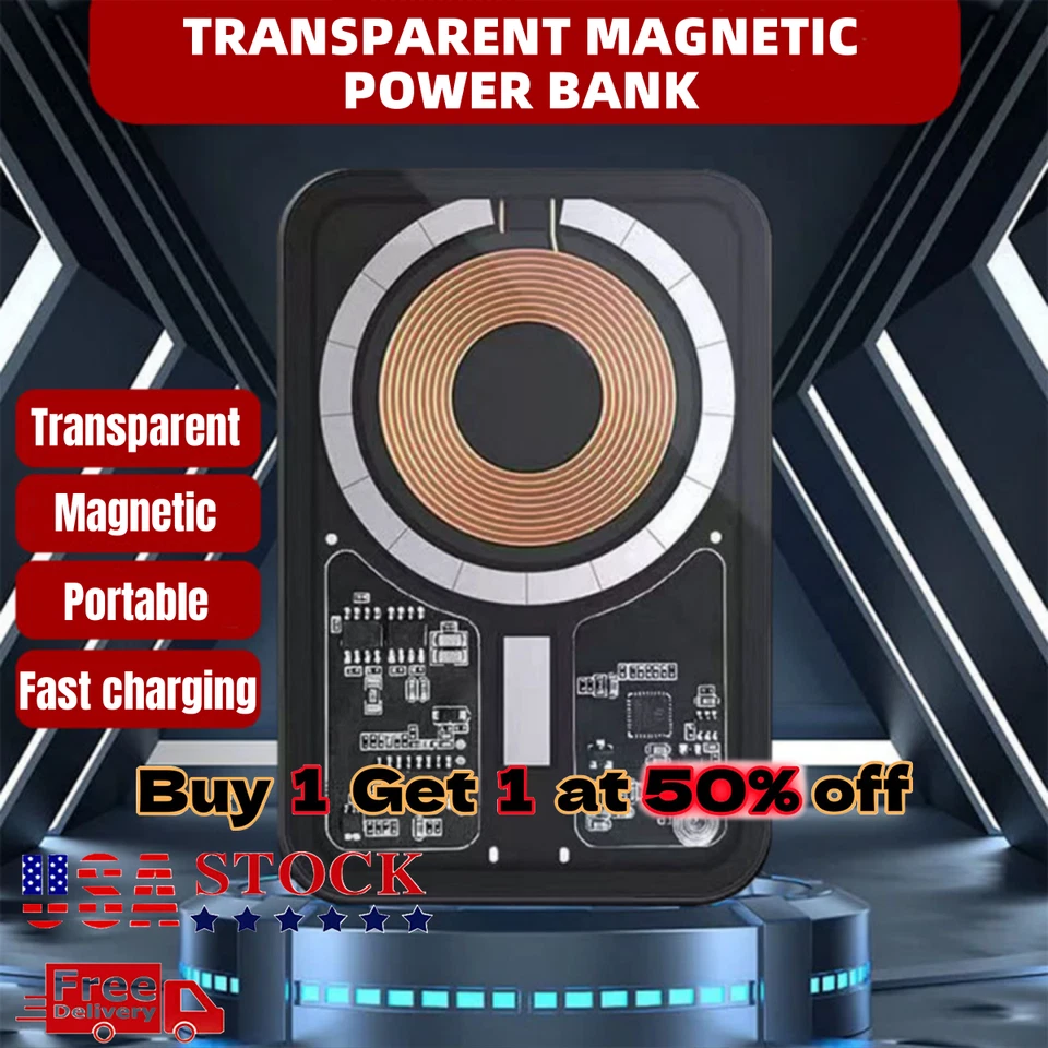 Banco de alimentación PD magnético tecnológico transparente de 20 W 10000 mAh cargador portátil inalámbrico Foto 1 de 4