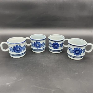 Aksel Sigvald Nielsen- Aksini Studio Pottery Cups Blue Floral Denmark - Set Of 4 - Picture 1 of 5