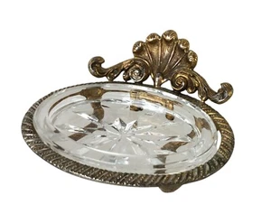 Portasapone vintage in ottone e vetro 2 pezzi Hollywood Regency - Foto 1 di 6
