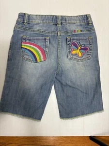 Mini Boden Embroidered Denim Shorts sz 10 year EUC Rainbow Jeans Girls - Picture 1 of 6
