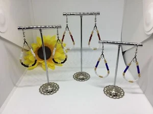 Beaded Teardrop Earrings Red, Black, Blue, White, Gold Seed Beads Handmade - Picture 1 of 7