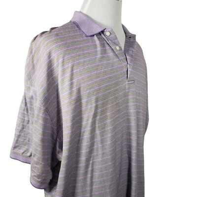 Allan Flusser Polo Shirt Men's XXL Regular Fit Knit Collar/Cuff Purple Stripe - Image 1 of 4