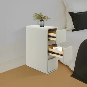 Bedroom Bedside Table Small Narrow Storage Nightstand w/ 3-Drawer Light Grey - Picture 1 of 12