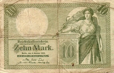 Genuine 10 Mark German empire banknote 1906 in fine cond  !!!!! - Image 1 of 2