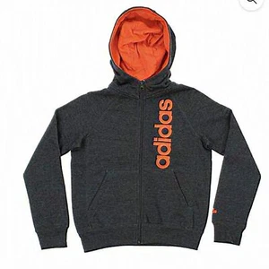 Adidas Youth Full Zip Solid Sweater Hoodie boys medium 10/12 gray orange logo @ - Picture 1 of 9