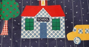 Vintage 90's fabric School Schoolhouse Cotton Fabric by Fabric Traditions 1 yard - Picture 1 of 3