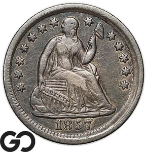 1857 Seated Liberty Half Dime, Collector Type Coin, 180 Deg Rotated Die - Picture 1 of 2