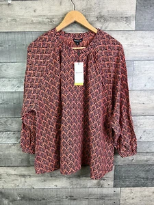 Whistles Womens Blouse Top Size UK 16 Red Blue Sea Tree Print Boho Smock - Picture 1 of 12