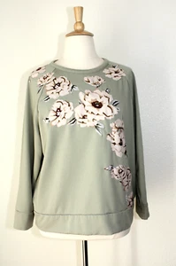 Upcycled OOAK EDDIE BAUER Pullover Sweatshirt Sage Color / Applique Plus XXL #04 - Picture 1 of 9