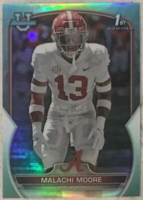 2022 Bowman University Chrome Malachi Moore ROOKIE AQUA Refractor #d /299 - Image 1 of 2