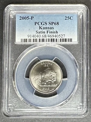 2005-P Satin Kansas Quarter PCGS MS-68, Buy 3 Items, Get $5 Off!! - Image 1 of 2