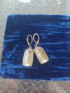 Vintage Sterling Silver And Rhinestone Openwork Rectangular Dangle Earrings - Picture 1 of 5