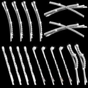 16 Pieces Silver Rhinestone Bobby Pins Set Delicate Decorative Fancy - Picture 1 of 6