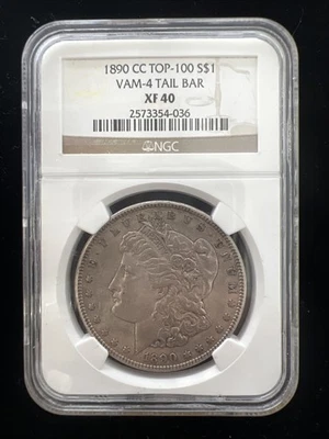 1890 CC Top 100  $1 VAM-4 Tail Bar Morgan Silver Dollar NGC XF-40 - Image 1 of 4