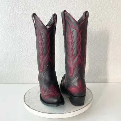 Botas de cowboy femininas Lane LEXINGTON 7 pretas cereja faroeste cowgirl meia panturrilha alta - Imagem 1 de 4