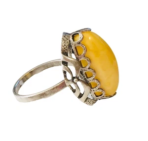 Anillo Vintage Caramelo Báltico Ámbar y Plata de Ley 925 Talla 6 1/2 - Imagen 1 de 7