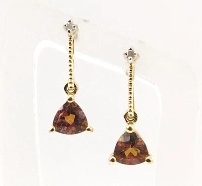 10K Yellow Gold Trillion Cut Mystic Topaz & Diamond Accent Drop Bar Earrings FZZ - Image 1 of 4