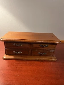 Vintage Wooden Jewelry Box With Mirror One Drawer Hinged Lid 10 x 5 x 4 - Picture 1 of 12