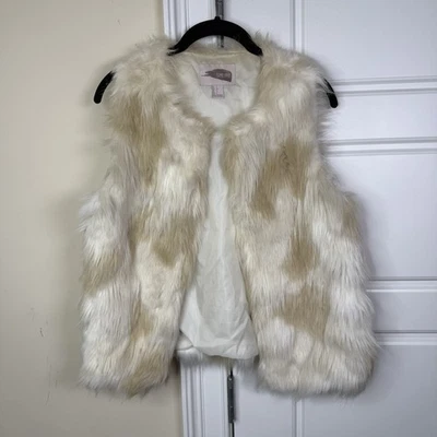 Vintage Forever 21 Faux Fur Vest Women's Small Cream Beige Open Front Lined Y2K - Image 1 of 4