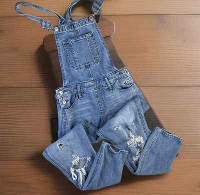 Hollister Boyfriend Overalls Jean Denim Distressed trendy Y2K Hippy Women Sz XS - Image 1 of 4