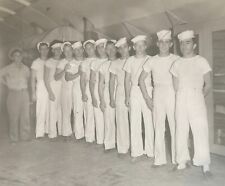 Vintage 1940s US Navy Young Handsome Men Sailors Lined Up Galley