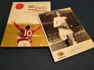 GEOFF HURST HAND SIGNED CARD + LARGE HARDBACK BOOK MADE FROM WEMBLEY TURF - Picture 1 of 7