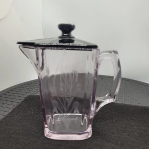 Antique Purple Art Deco Amethyst Etched Glass Creamer Pitcher With Lid Rare - Picture 1 of 7