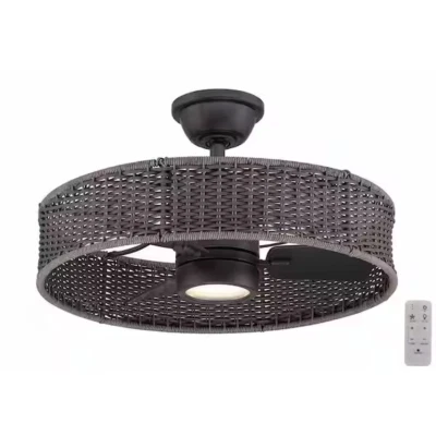 Hampton Bay Darya Indoor/Outdoor Matte Black w/ Wicker Ceiling Fan w/ Remote  - Image 1 of 4