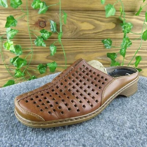 Rieker Women Mule Shoes Brown Leather Slip On Size 38 Medium - Picture 1 of 9