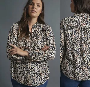 Anthropologie Maeve Katia Leopard Print Ruffled Button down Blouse Top Plus 18W - Picture 1 of 10