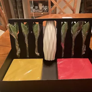 9 Piece Set Manita Flower Bud Napkin Holders With Vase And Napkins (red/yellow) - Picture 1 of 5