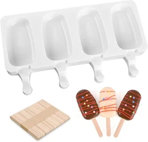 Sakolla Popsicle Silicone Mold, 4 Cavities Ice Pop Molds, Ice Cream Mold Oval Ca - Picture 1 of 6