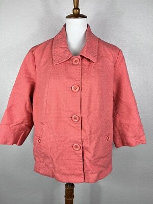 Erin London Plus Sz 2X Coral Jacket Jackie-O Style Large Buttons Flared Hem - Image 1 of 4