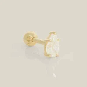 14K REAL Solid Teardrop CZ Stud Piercing Helix Tragus Cartilage Earring 18G - Picture 1 of 10