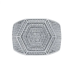 Men's Iced Out Moissanite Silver Hip Hop Ring, Men's Large Dainty Ring Jewelry - Picture 1 of 10