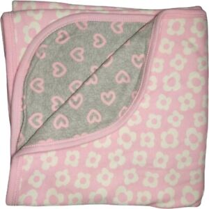 Gerber Organic Baby Blanket Pink Gray Heart Flower Lovey 2ply Girl Thick Cotton