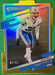 Jeff Okudah/25 2021 Panini Donruss Gold Press Proof Troquelado Detroit Lions SSP - Imagen 1 de 3