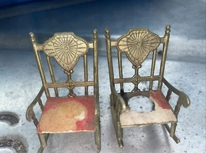 2 Vintage Metal Rocking Hong Kong CHAIR 1:12 Dollhouse Miniature, 2 3/16" tall - Picture 1 of 3